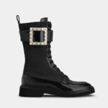Roger Vivier Women Viv' Rangers Strass Buckle Boots in Fabrics-Black