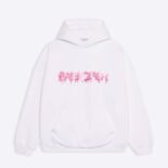 Balenciaga Women Slime Hoodie Wide Fit in White and Pink Heavy Fleece