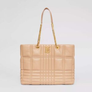 Burberry Women Medium Quilted Lambskin Lola Shopper Bag-Sandy
