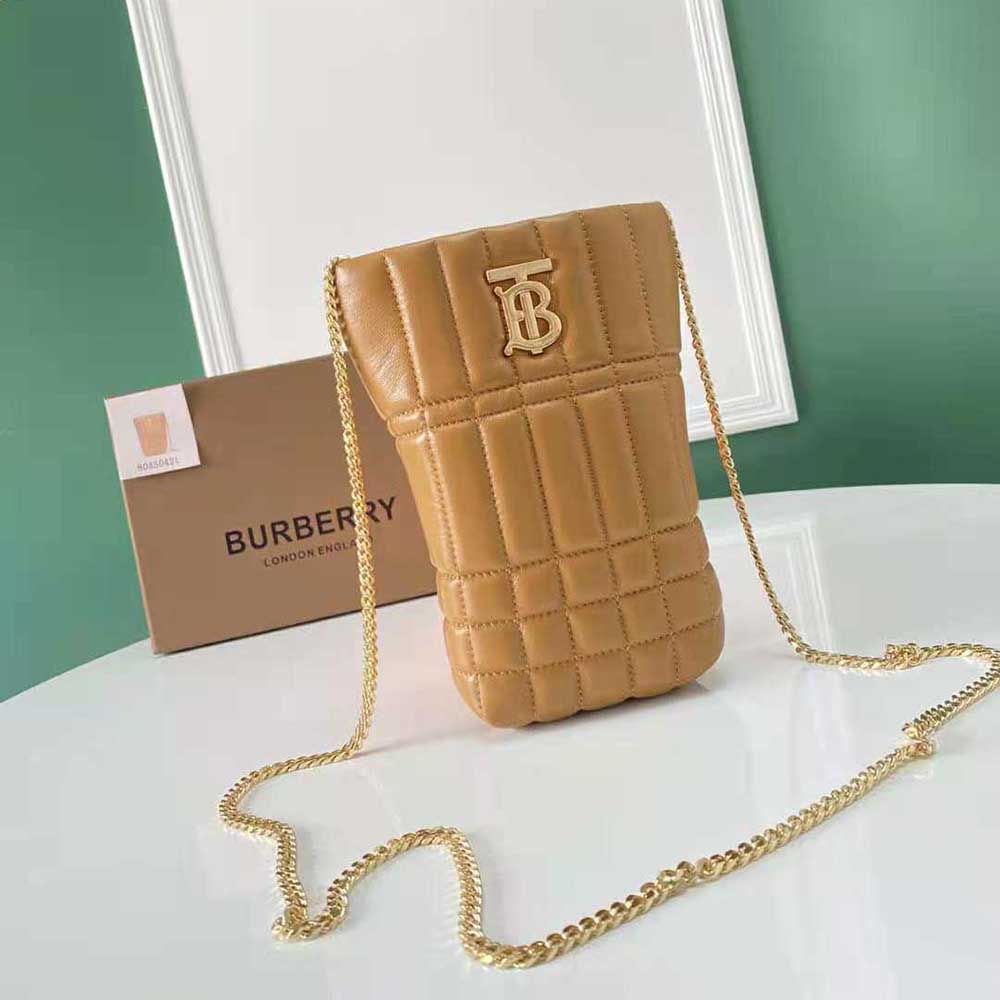 Burberry Lola Bucket Bag Quilted Lambskin Small Brown