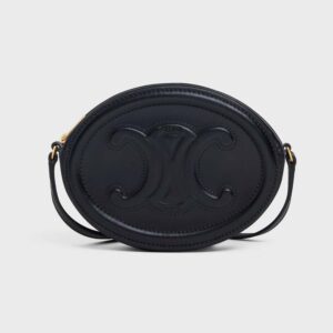 Celine Women Crossbody Oval Purse Cuir Triomphe in Smooth Calfskin-black