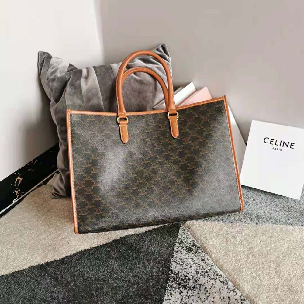 Women's Horizontal Cabas In Triomphe Canvas And Calfskin, CELINE