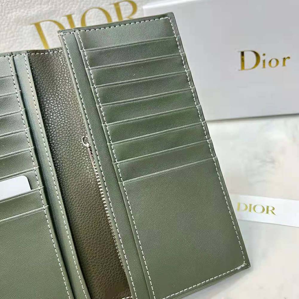 Dior Logo Leather Wallet in Green for Men