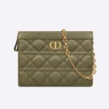 Dior Women Caro Zipped Pouch with Chain Cedar Green Supple Cannage Calfskin-green