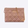 Dior Women Caro Zipped Pouch with Chain Cedar Green Supple Cannage Calfskin