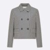 Dior Women Cropped Jacket Navy Blue Technical Cotton Jacquard with Micro Houndstooth Motif