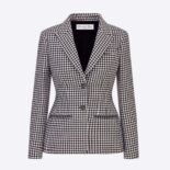 Dior Women Fitted Jacket Black and White Wool Twill and Silk with Micro Houndstooth Motif