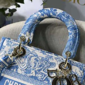 Medium Lady D-Lite Bag Denim Blue Toile de Jouy Embroidery