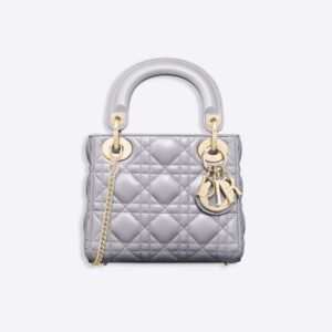 Dior Women Mini Lady Dior Bag Pearlescent Cannage Lambskin-silver