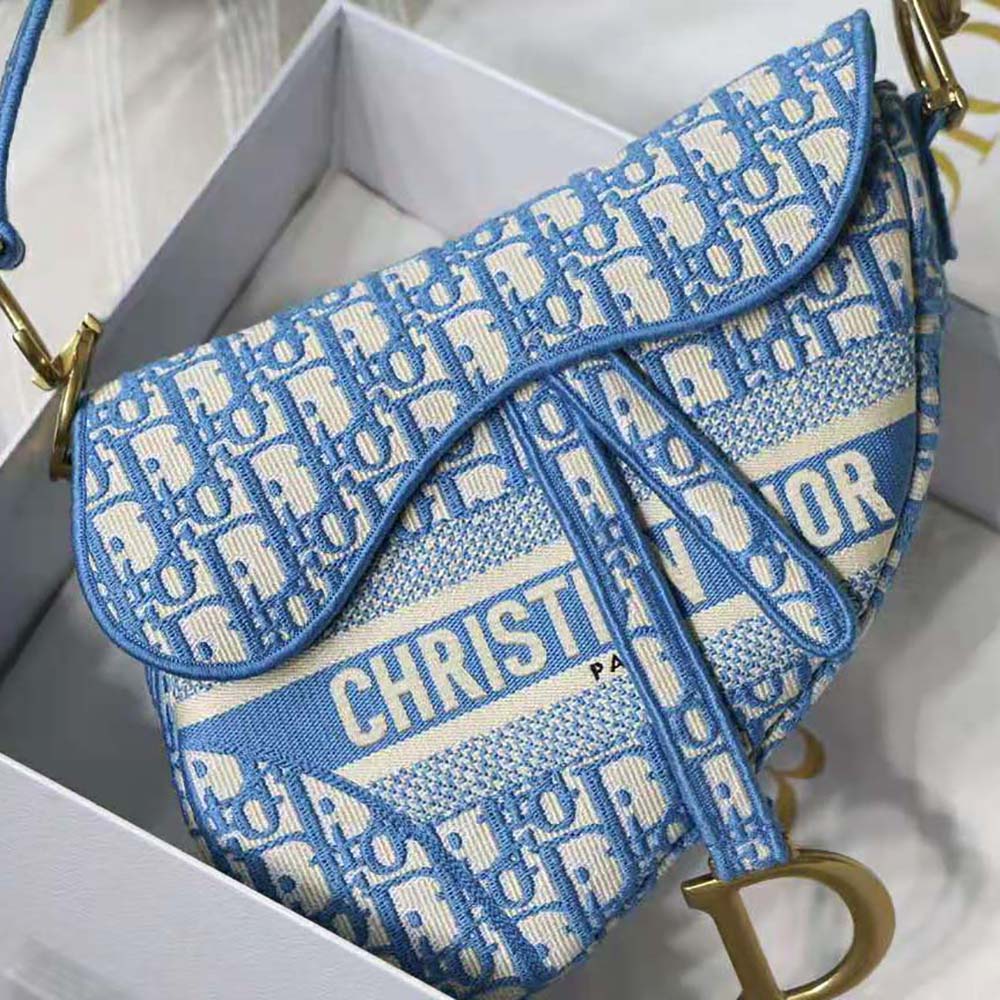DIOR Saddle Bag - Blue Dior Oblique embroidery