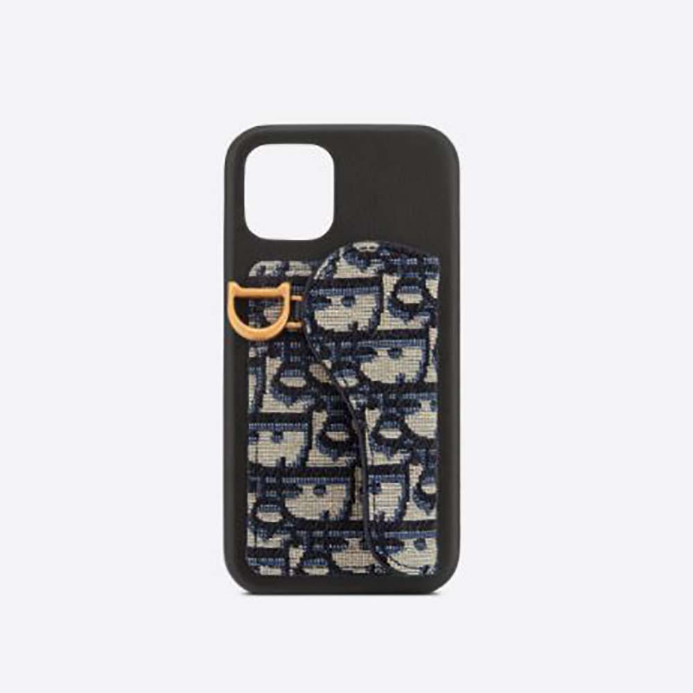 Saddle Cover for iPhone 14 Pro Max Gray Grained Calfskin and Dior Oblique  Jacquard