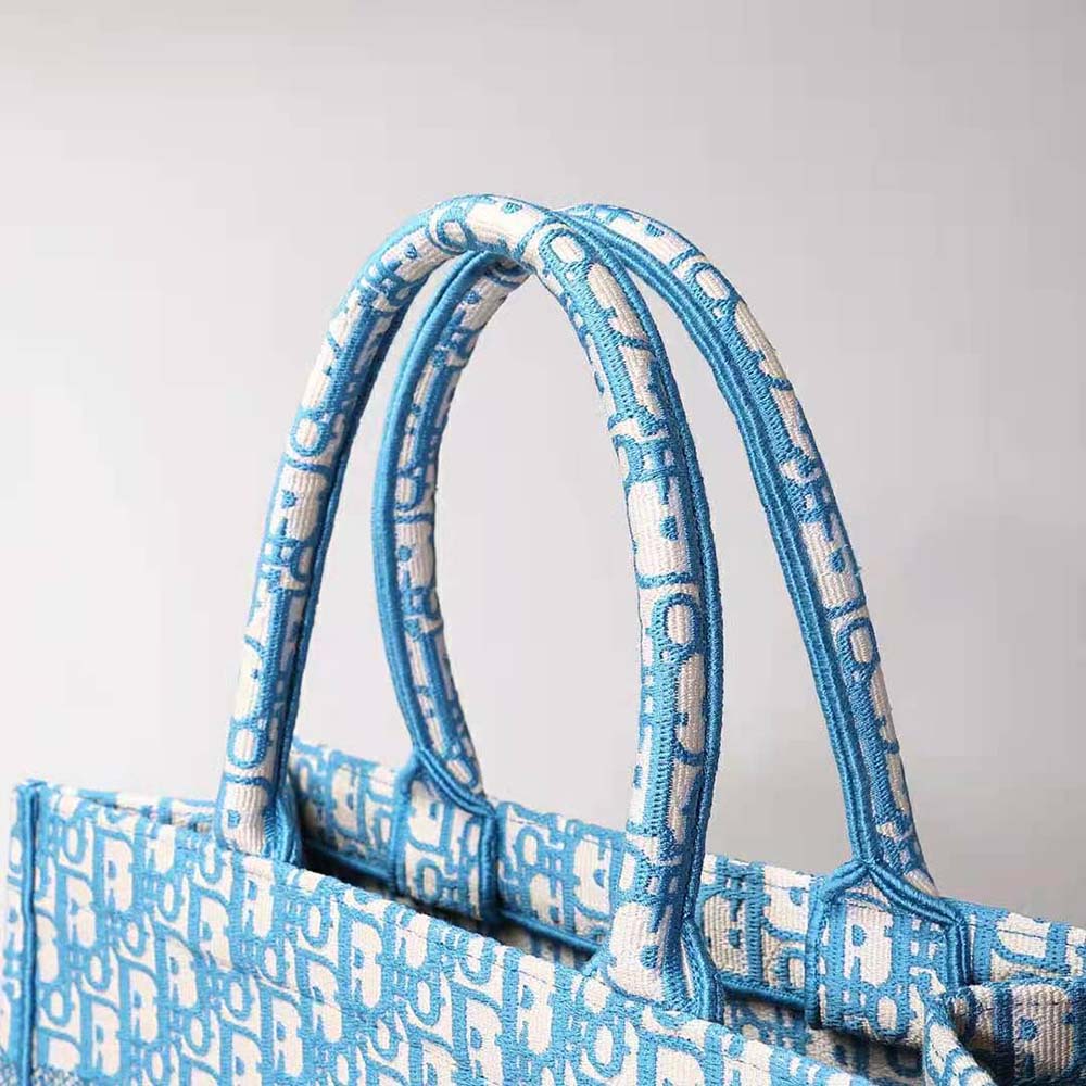 Dior Dior Book Tote Small Blue Oblique Embroidery Tote Bag (Totes)