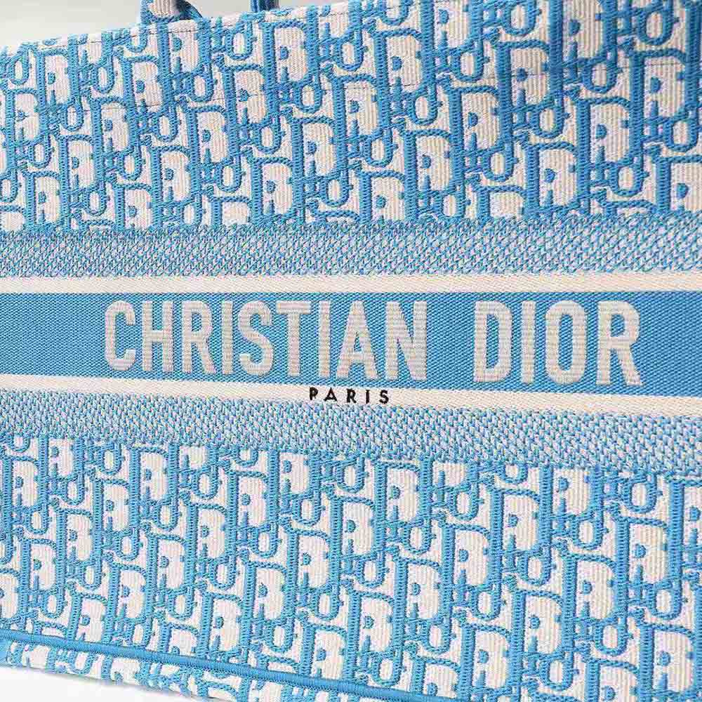 Dior Women Small Dior Book Tote Cornflower Blue Dior Oblique Embroidery