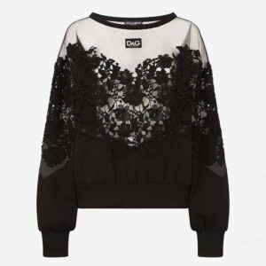 Dolce Gabbana D G Women Jersey Sweatshirt with Tulle and Macrame