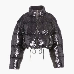Prada Women Convertible Sequined Re-Nylon Down Jacket-Black