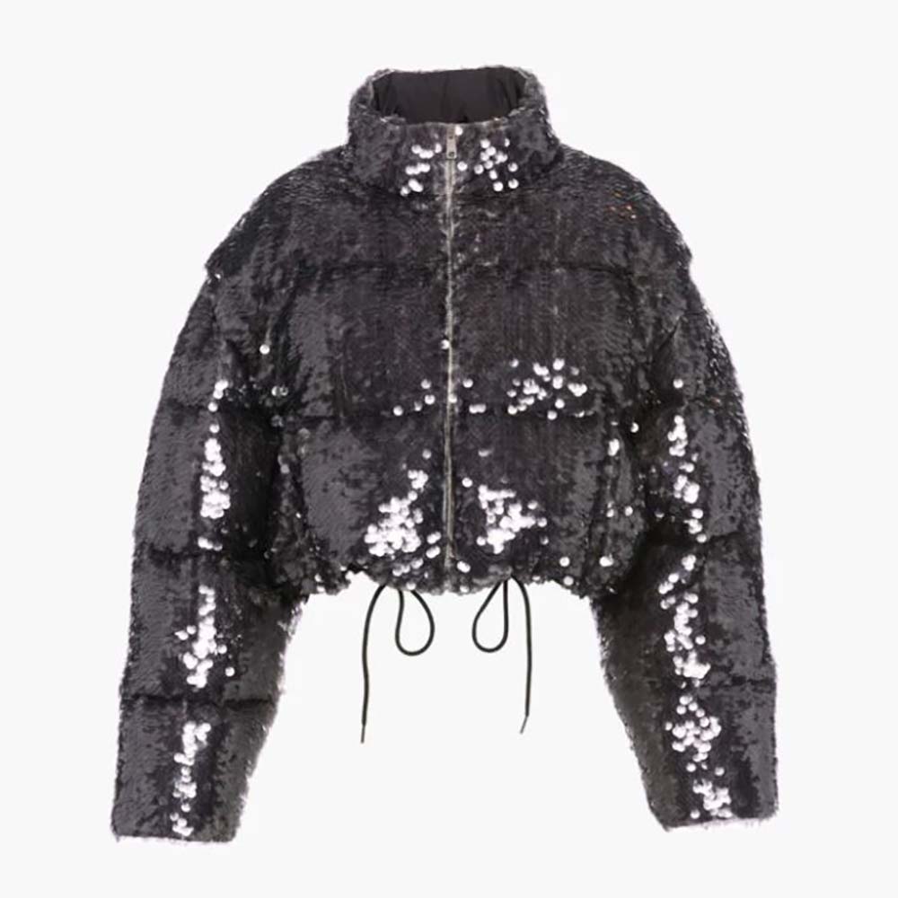 Prada Women Cropped Recycled Fleece Down Jacket-Black