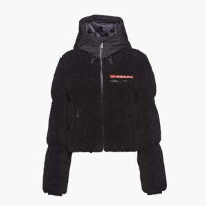 Prada Women Cropped Recycled Fleece Down Jacket-Black