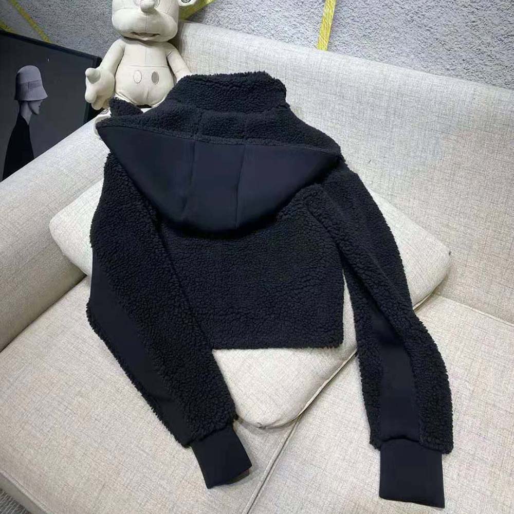 Prada Women Cropped Recycled Fleece Down Jacket-Black 4 Prada Women Cropped Recycled Fleece Down Jacket-Black - Image 4