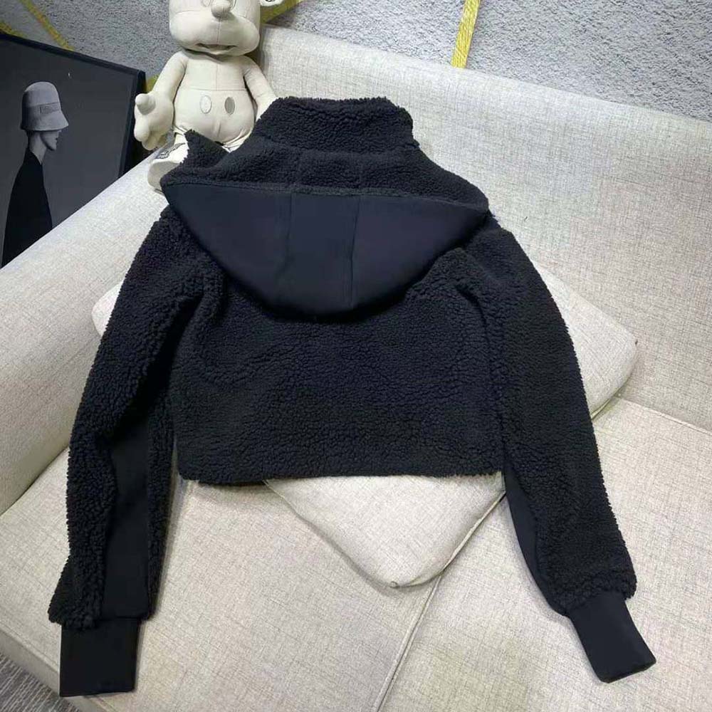 Prada Women Cropped Recycled Fleece Down Jacket-Black 5 Prada Women Cropped Recycled Fleece Down Jacket-Black - Image 5