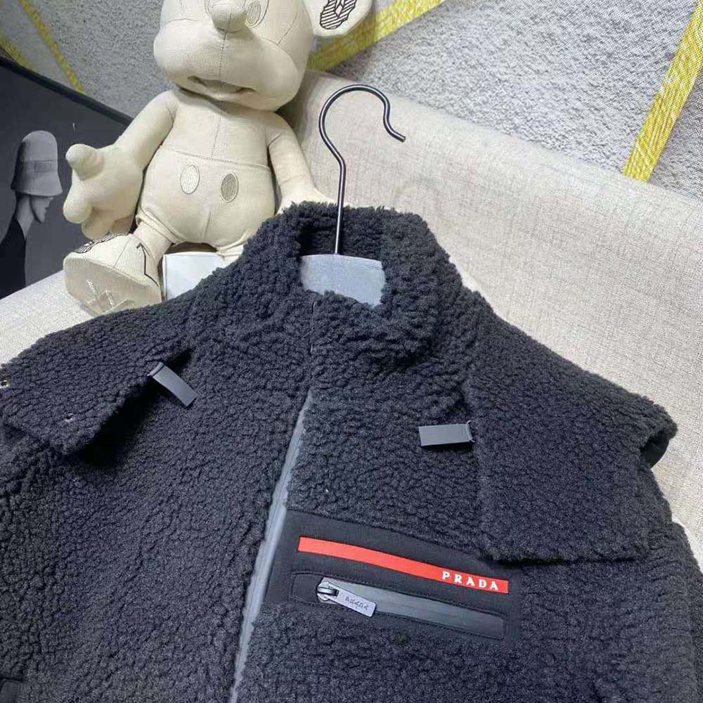 Prada Women Cropped Recycled Fleece Down Jacket-Black 7 Prada Women Cropped Recycled Fleece Down Jacket-Black - Image 7