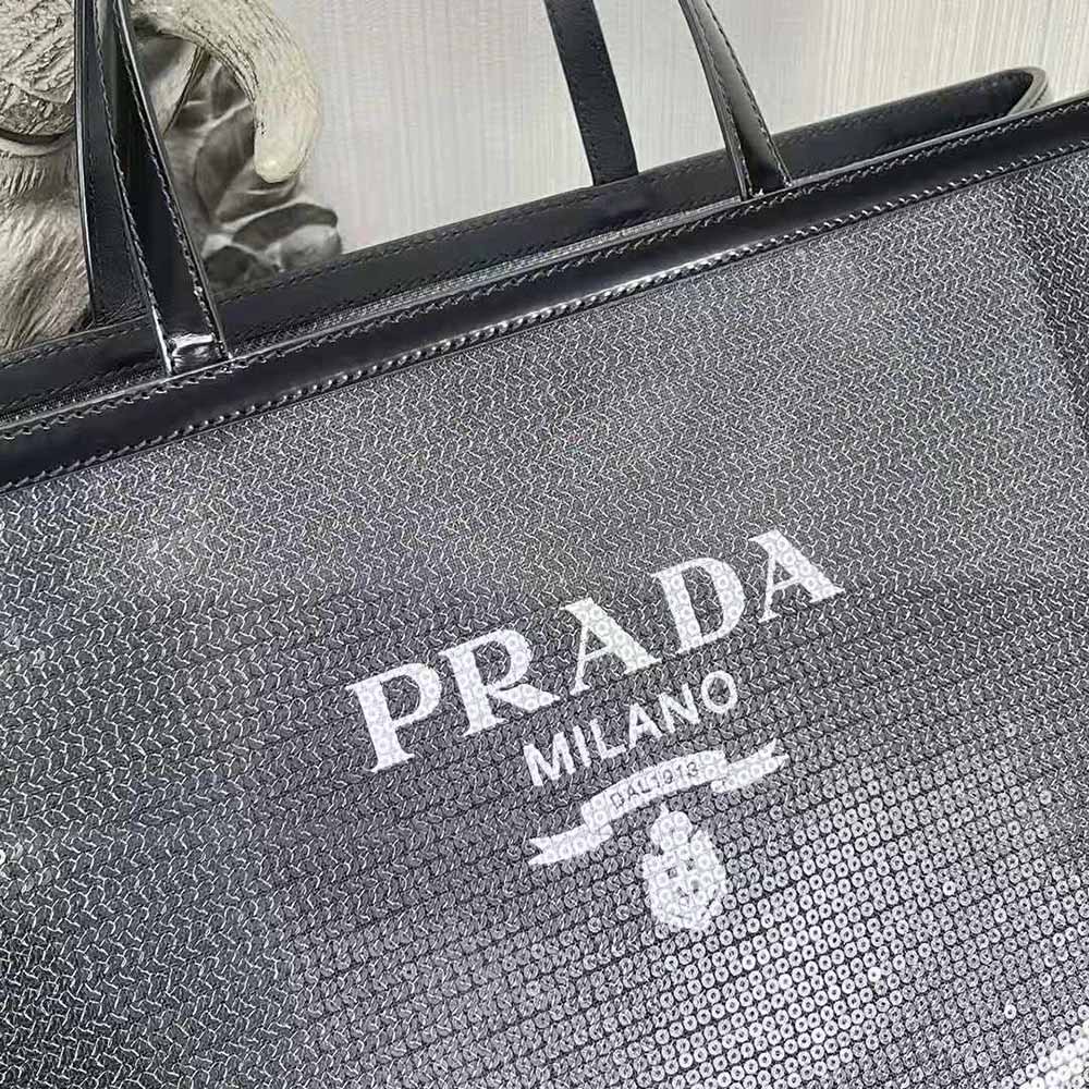 Prada Sequinned logo-print Mesh Tote Bag - Black