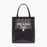 Prada Women Small Sequined Mesh Tote Bag-Black