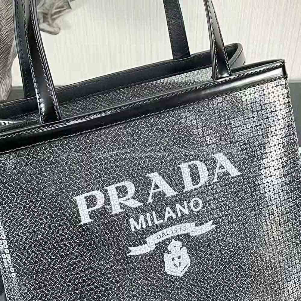 Prada Sequinned logo-print Mesh Tote Bag - Black