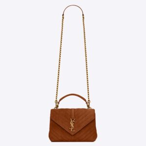 Saint Laurent YSL Women College Medium in Quilted Suede