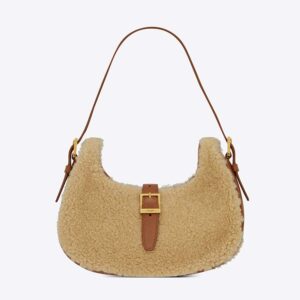 Saint Laurent YSL Women Le Fermoir Hobo Bag in Merino Shearling