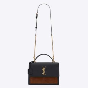 Saint Laurent YSL Women Medium Sunset Satchel in Shiny Vegetable-Tanned Leather