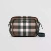 Burberry Men Check Crossbody Bag in Calf Leather-Brown