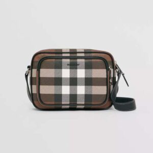 Burberry Men Check Crossbody Bag in Calf Leather-Brown