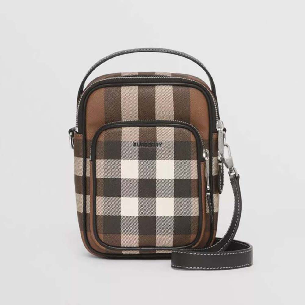 Burberry Men Check and Leather Crossbody Bag-Brown 1 Burberry Men Check and Leather Crossbody Bag-Brown