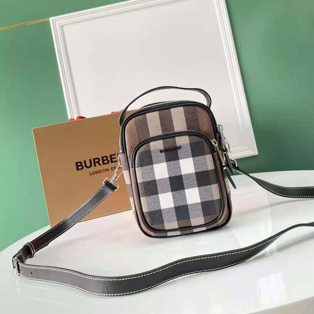 Burberry Men Check and Leather Crossbody Bag-Brown 2 Burberry Men Check and Leather Crossbody Bag-Brown - Image 2