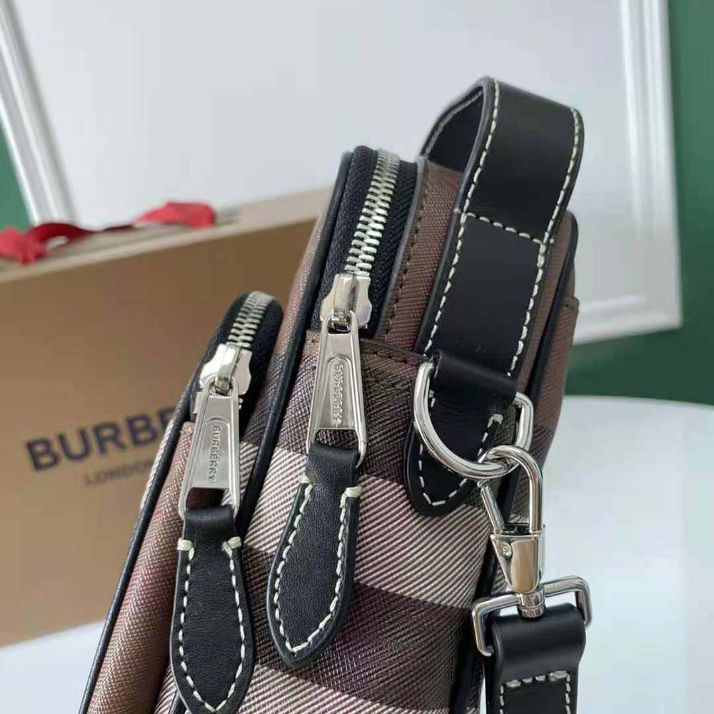 Burberry Men Check and Leather Crossbody Bag-Brown 4 Burberry Men Check and Leather Crossbody Bag-Brown - Image 4