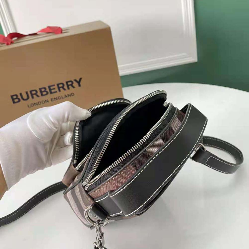 Burberry Men Check and Leather Crossbody Bag-Brown 5 Burberry Men Check and Leather Crossbody Bag-Brown - Image 5