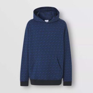 Burberry Men Monogram Print Cotton Hoodie-Navy