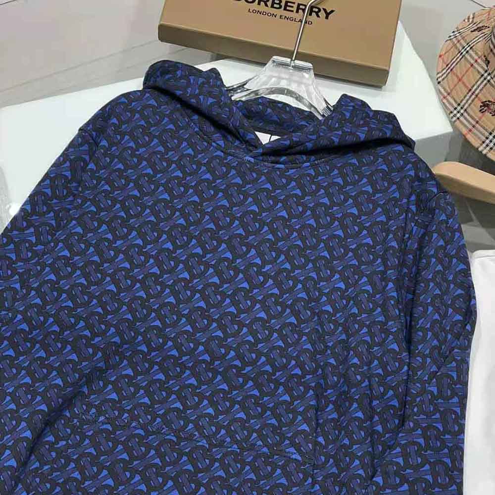 Burberry Monogram Print Cotton Hoodie in Blue for Men