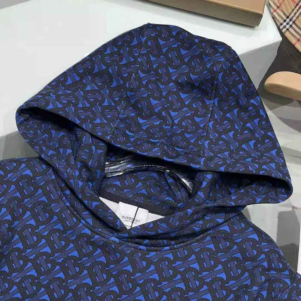 Burberry Monogram Print Cotton Hoodie in Blue for Men