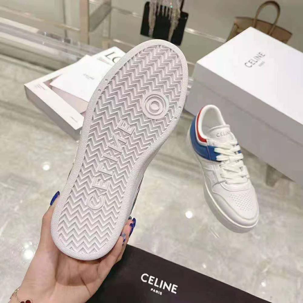 CT-10 Celine Trainer Low Lace-Up Sneaker in Calfskin Leather, Laminated Calfskin Leather and Suede Calfskin Leather - White - Size : 35 - for Women