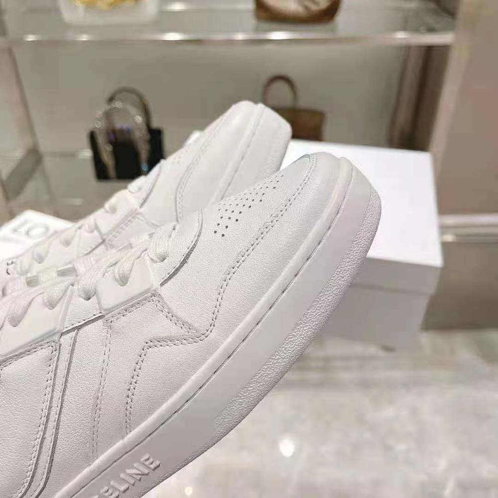 CT-10 Celine Trainer Low Lace-Up Sneaker in Calfskin Leather, Laminated Calfskin Leather and Suede Calfskin Leather - White - Size : 35 - for Women