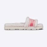 Dior Women Dway Slide Peony Pink Embroidered Cotton and White Shearling