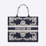 Dior Women Large Dior Book Tote Blue and White Cornely-Effect Embroidery