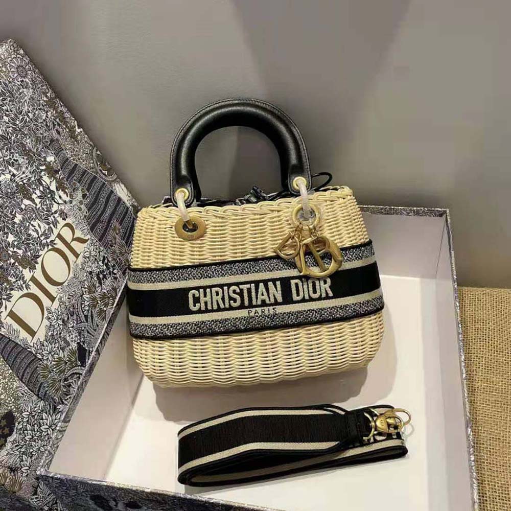 Handbags  Dior Womens Mini Lady Dior Bag Natural Wicker And
