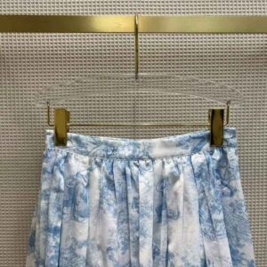 Mid-Length Skirt White and Navy Blue Toile de Jouy Cotton Muslin
