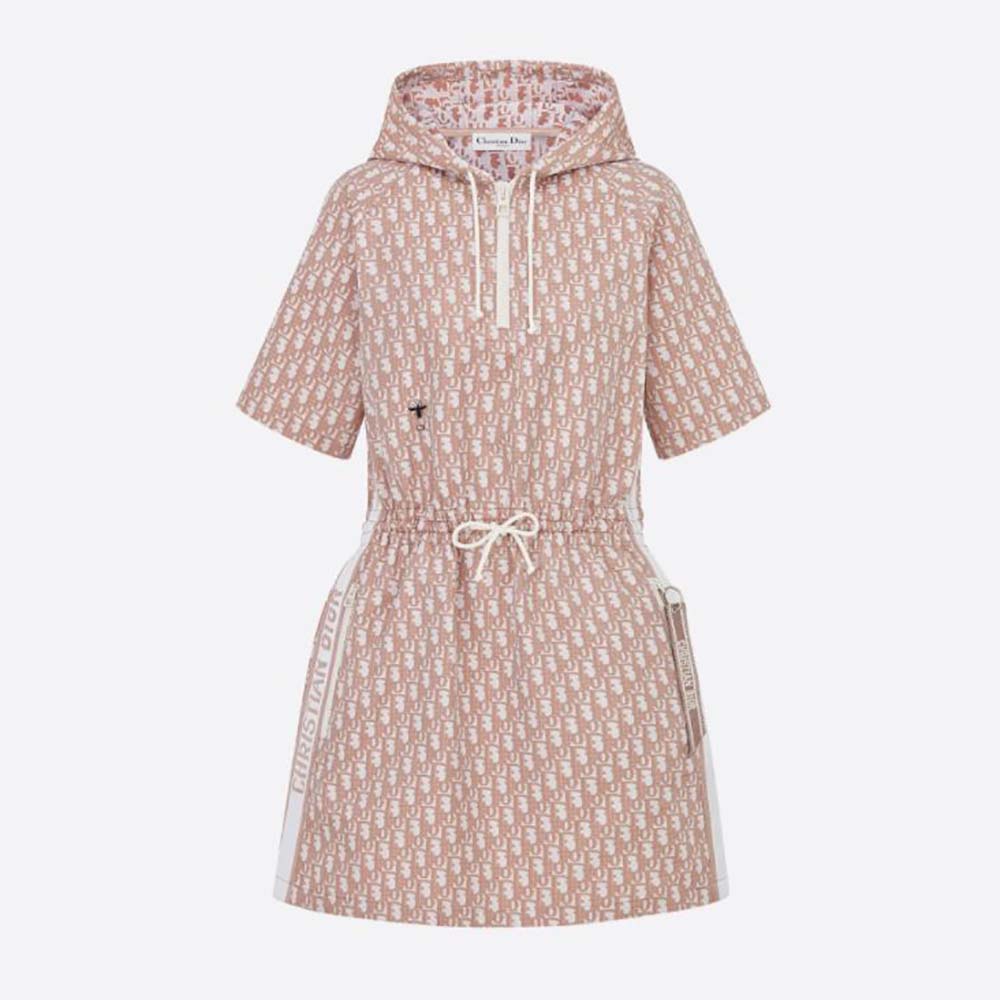 dior short hooded dress Christian Dior Pink Printed Synthetic Dioriviera Hooded Short Dress M at 1stDibs