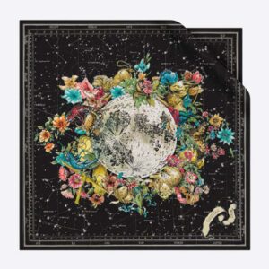 Dior Women Zodiac Square Scarf Navy Black Silk Twill