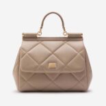 Dolce Gabbana D&G Women Medium Sicily Bag in Quilted Calfskin-Beige