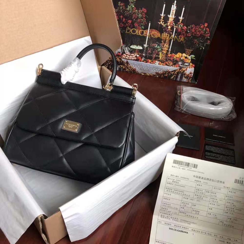 Dolce Gabbana D&G Women Medium Sicily Bag in Quilted Calfskin-Black