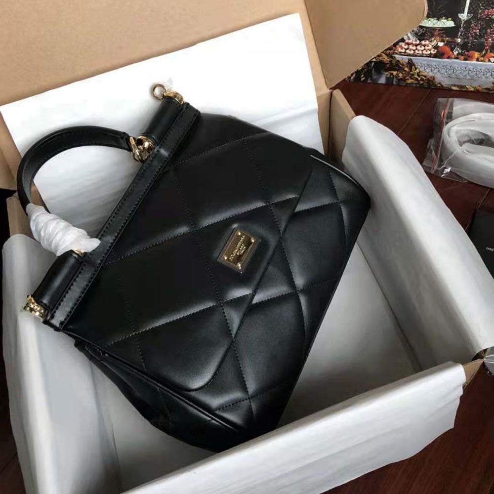 Dolce Gabbana D&G Women Medium Sicily Bag in Quilted Calfskin-Black